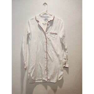 Petite Plume Pajama Shirt Womens S White Red Trim Cotton Sleepwear Top